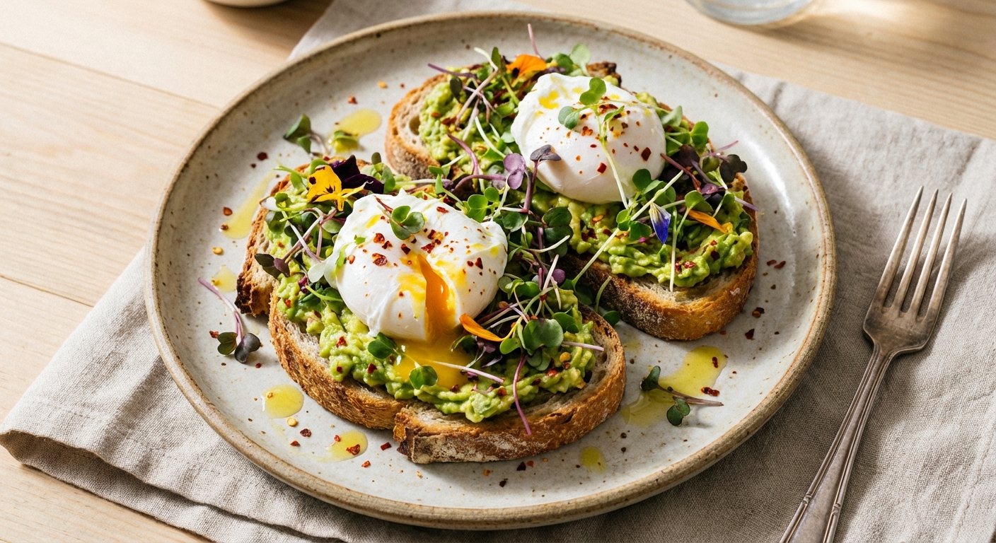 Poached Eggs on Avocado Toast with Microgreens