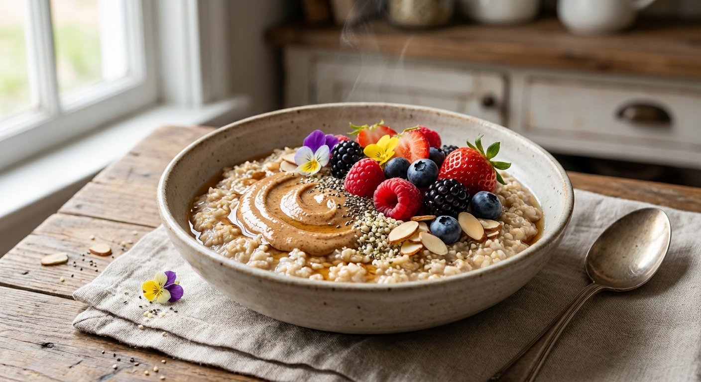 Berry Oatmeal with Almond Butter & Chia