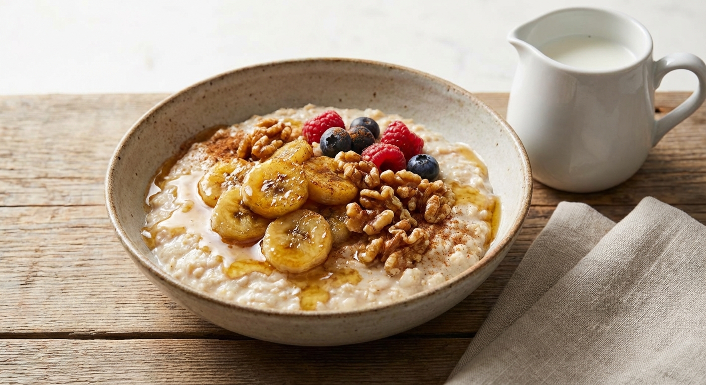 Oatmeal with Banana, Walnuts & Honey