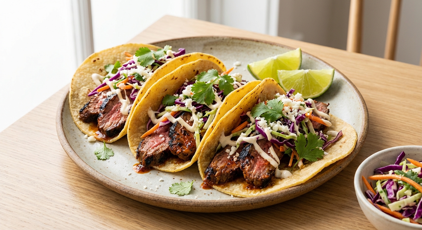 Chipotle‑Lime Grilled Flank Steak Tacos with Winter Cabbage Slaw