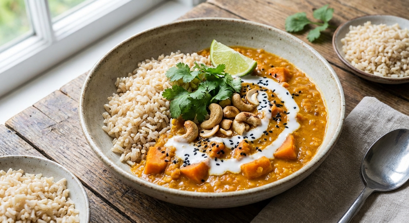 Red Lentil & Sweet Potato Curry with Brown Rice