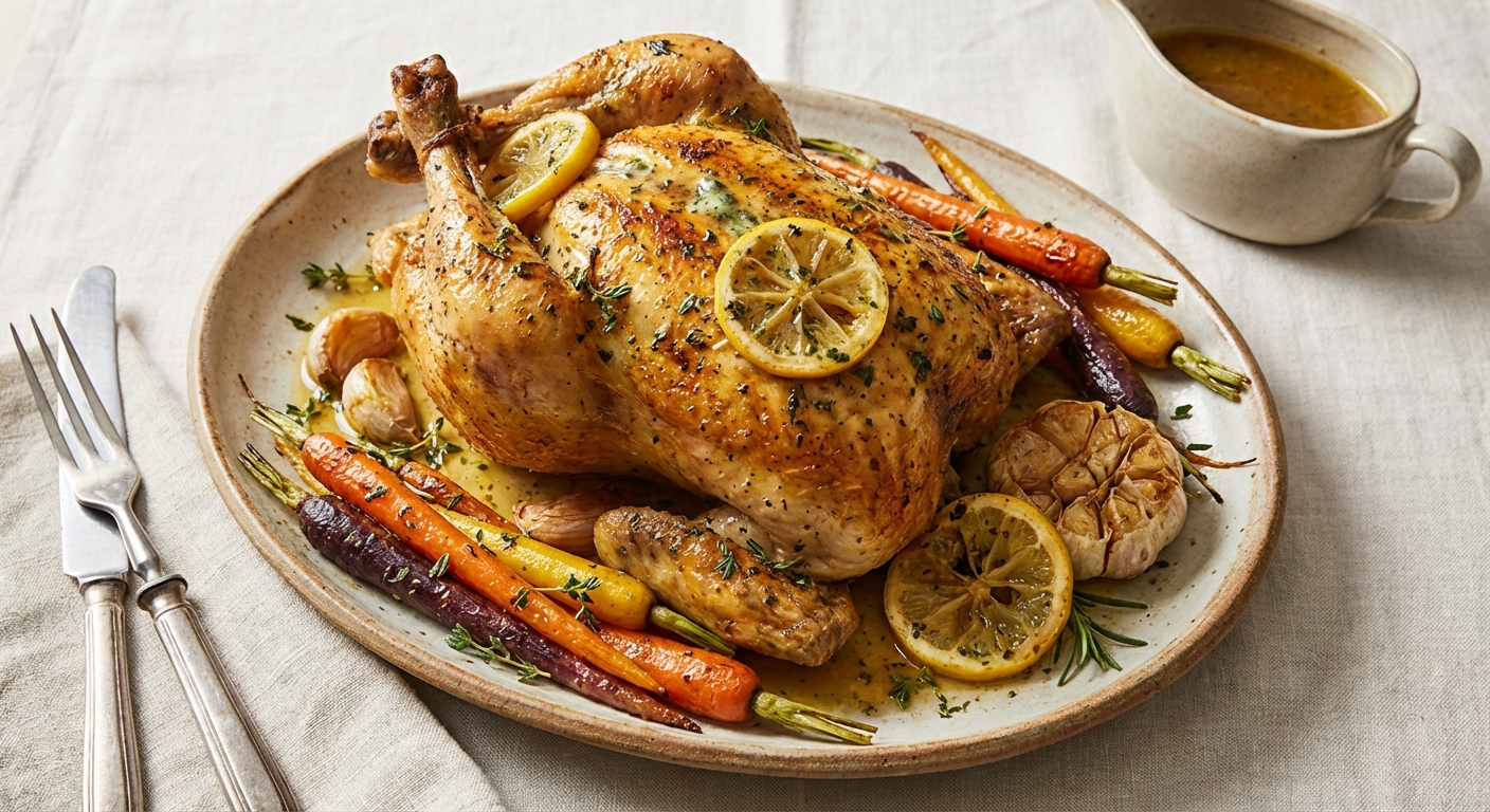 Lemon Herb Roasted Chicken with Glazed Carrots