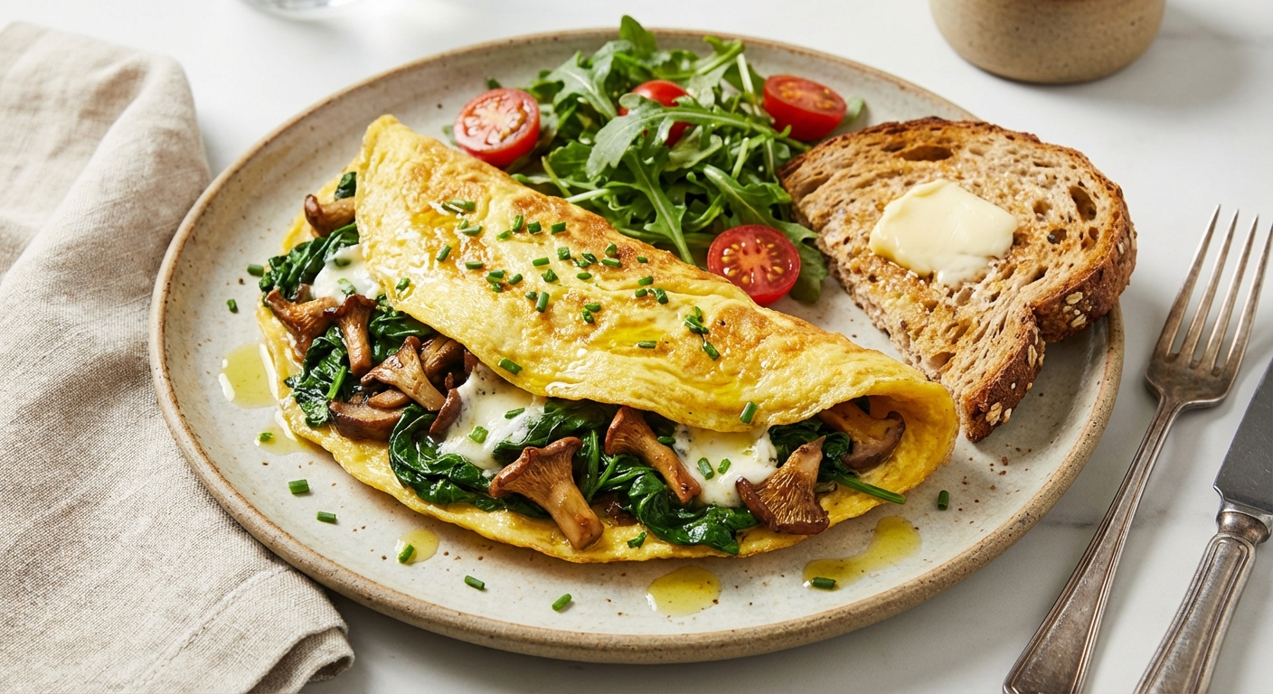 Spinach-Mushroom Omelette with Goat Cheese & Whole-Grain Toast