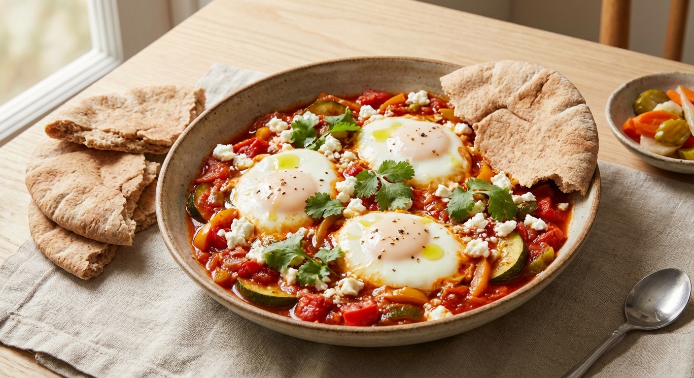 Light Shakshuka with Whole-wheat Pita