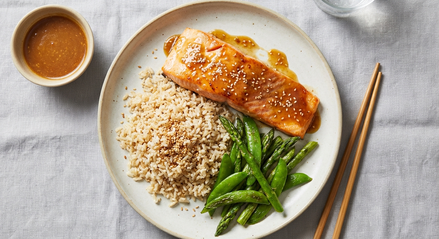 Citrus-Miso Steamed Arctic Char with Sesame Brown Rice & Tender Spring Greens