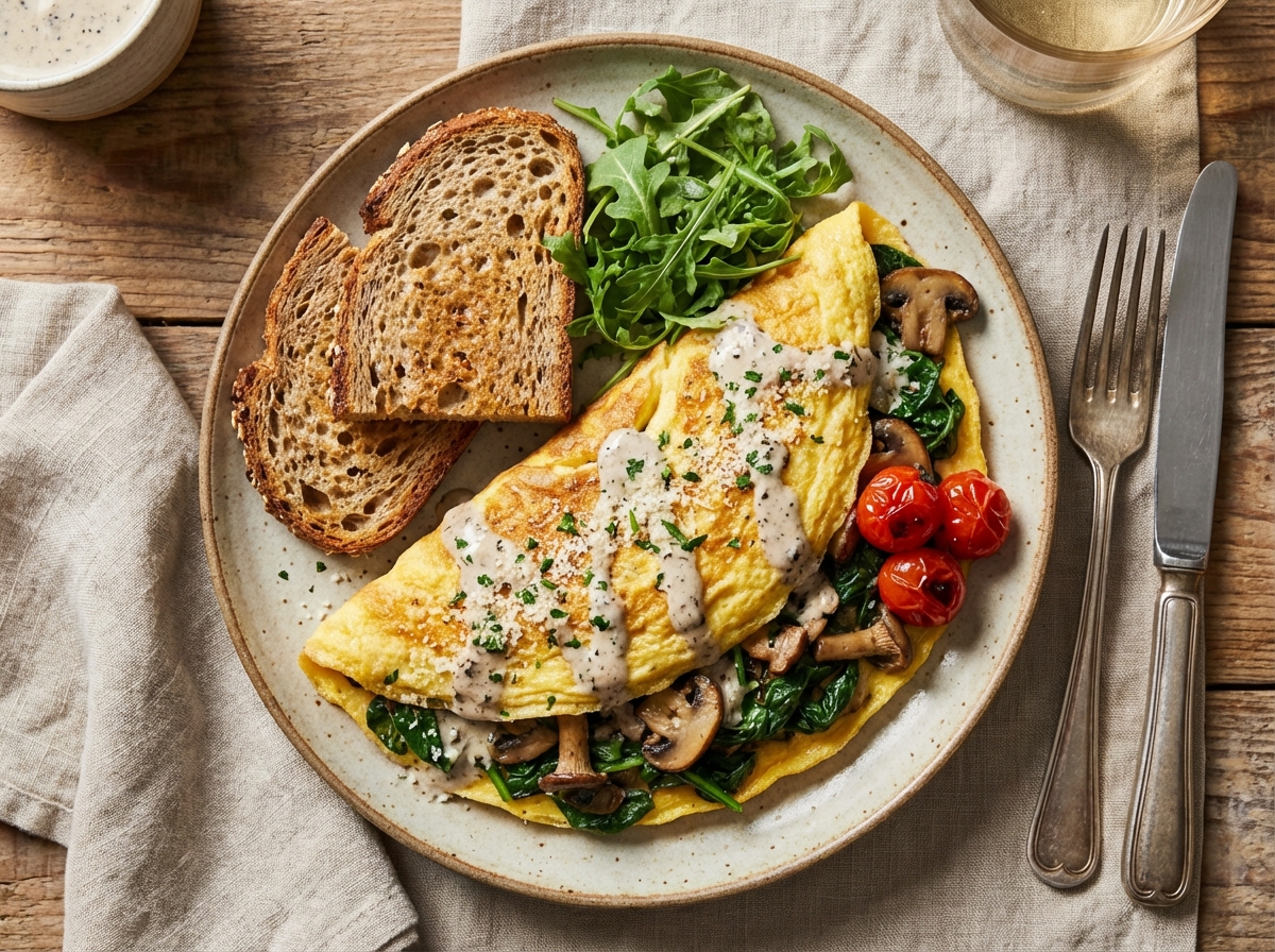 Spinach & Mushroom Omelet with Whole-Grain Toast