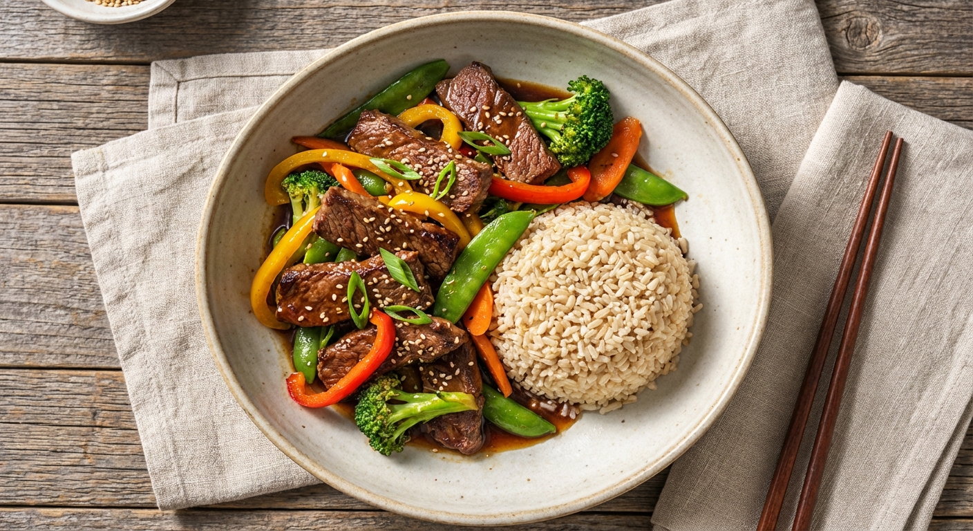 Beef & Vegetable Stir-Fry with Brown Rice