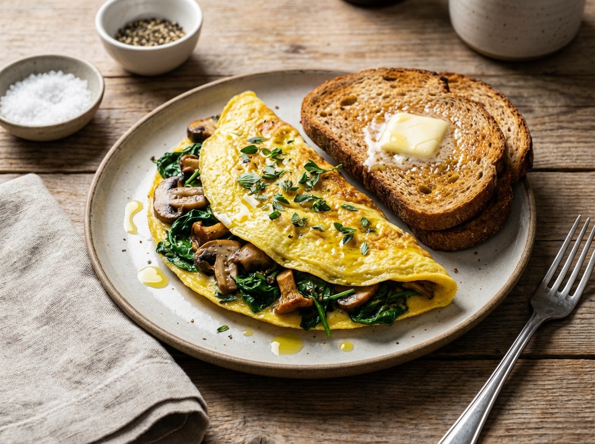 Spinach & Mushroom Omelet with Whole-Wheat Toast