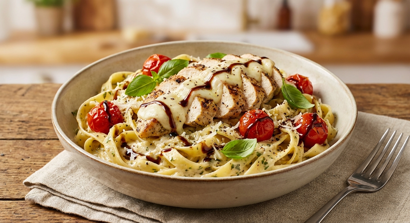 Italian Dressing Chicken Pasta with Mozzarella