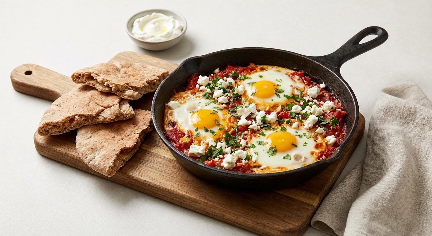 Shakshuka with Feta & Whole‑Wheat Pita