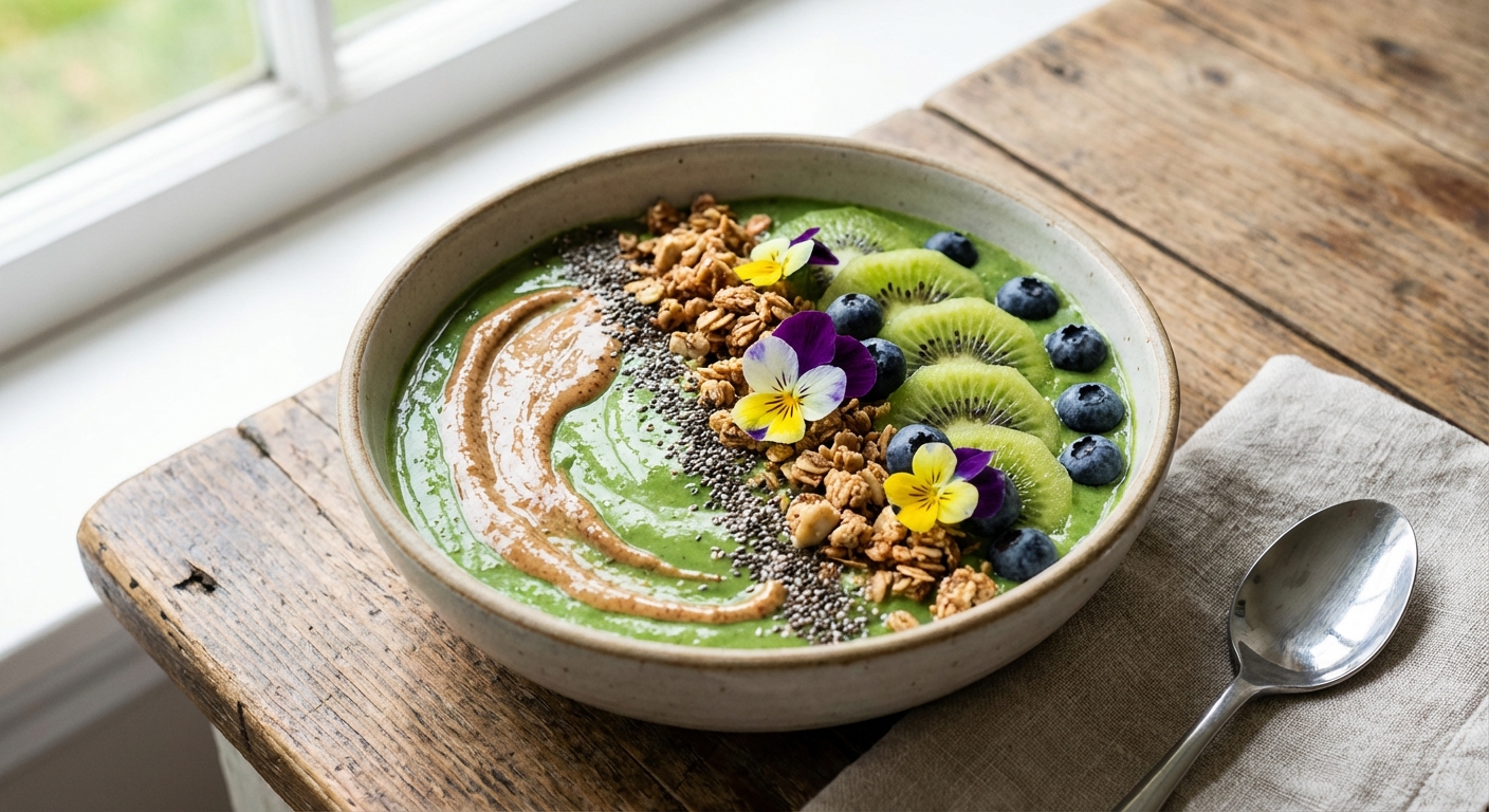 Green Smoothie Bowl with Almond Butter & GF Granola