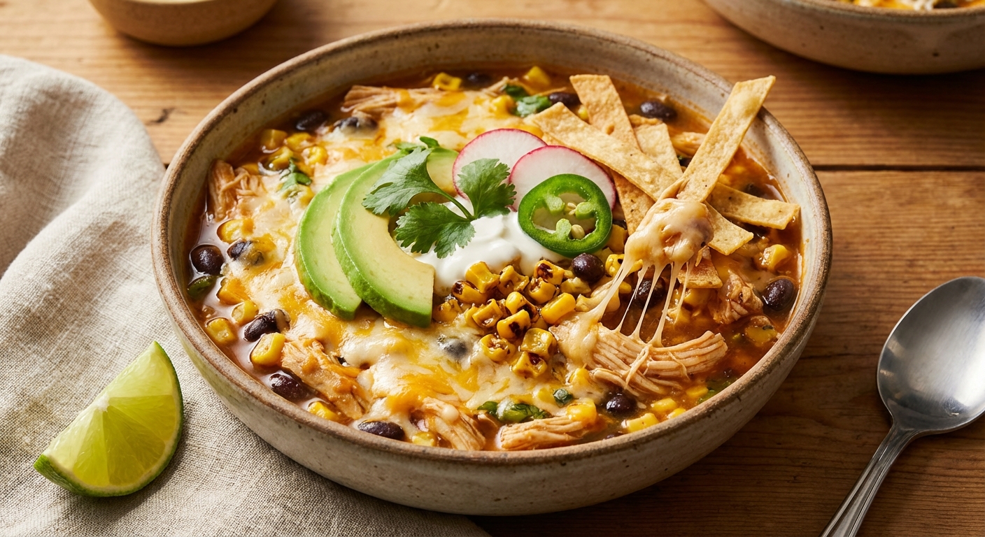 Cheesy Chicken Tortilla Soup (Tex‑Mex Comfort Soup)