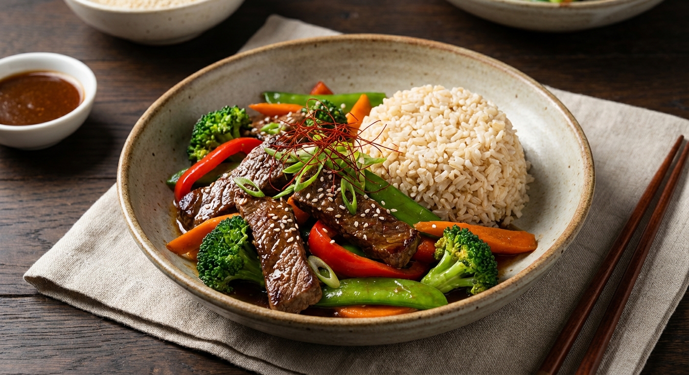 Beef & Vegetable Stir-Fry with Brown Rice