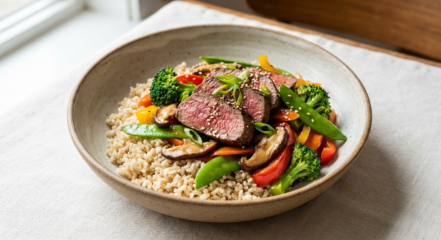 Beef & Vegetable Stir-Fry with Brown Rice