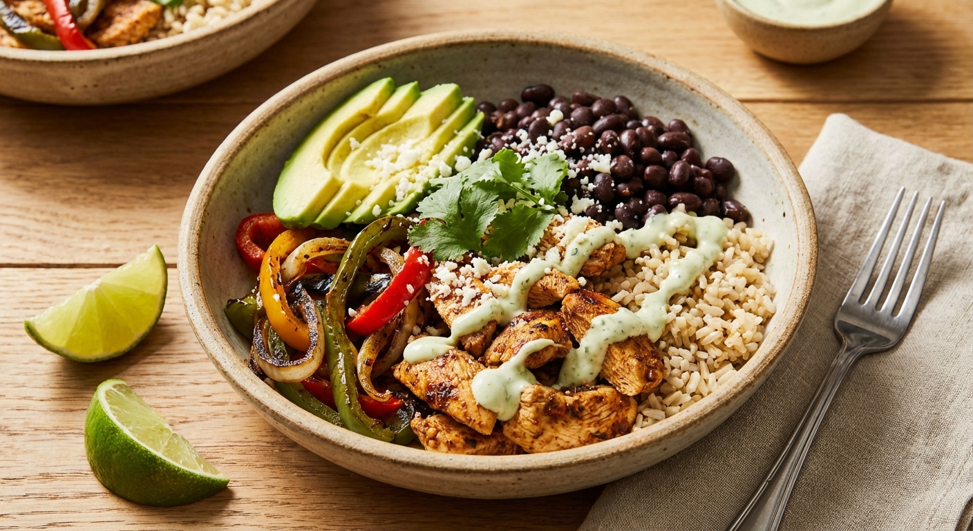 Chicken Fajita Bowls with Brown Rice & Black Beans