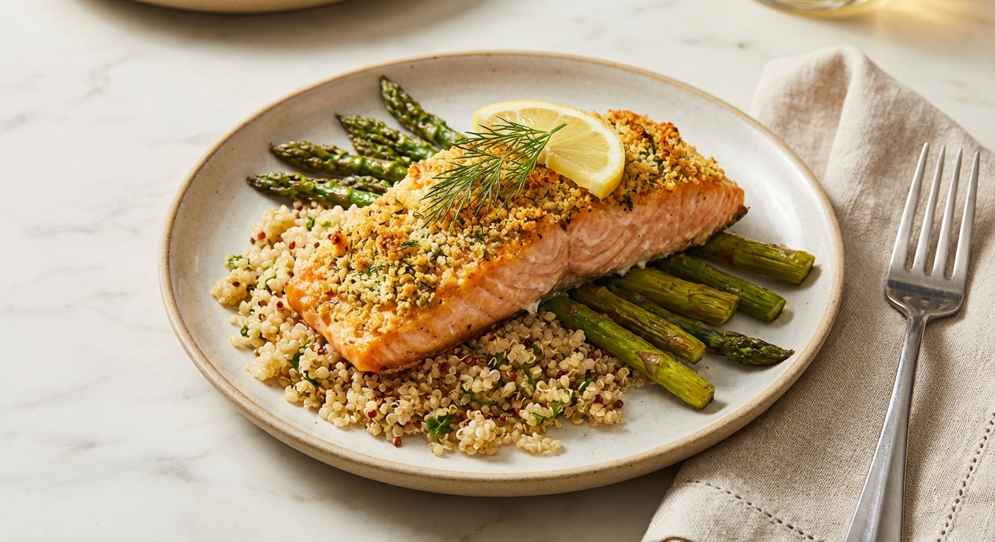 Baked Lemon-Dill Salmon with Quinoa & Roasted Asparagus