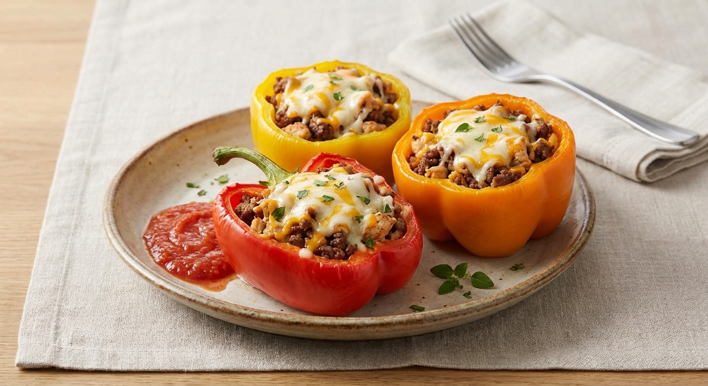 Cheesy Stuffed Peppers with Beef and Chicken