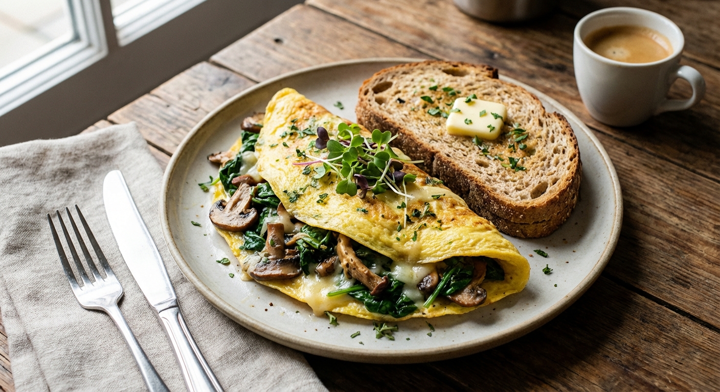 Spinach & Mushroom Omelet with Whole-Wheat Toast