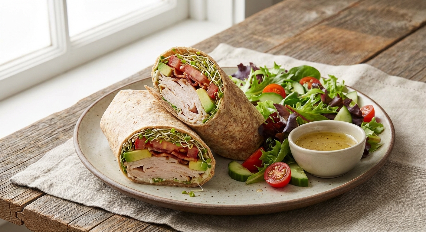 Turkey & Avocado Whole-Grain Wrap with Side Salad