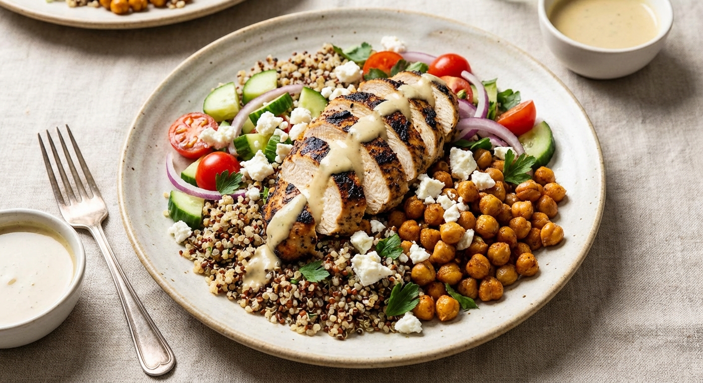 Grilled Chicken & Quinoa Salad with Chickpeas and Feta