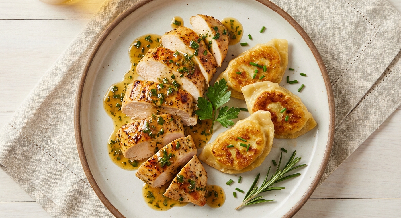 Garlic Butter Chicken with Egg Dumplings