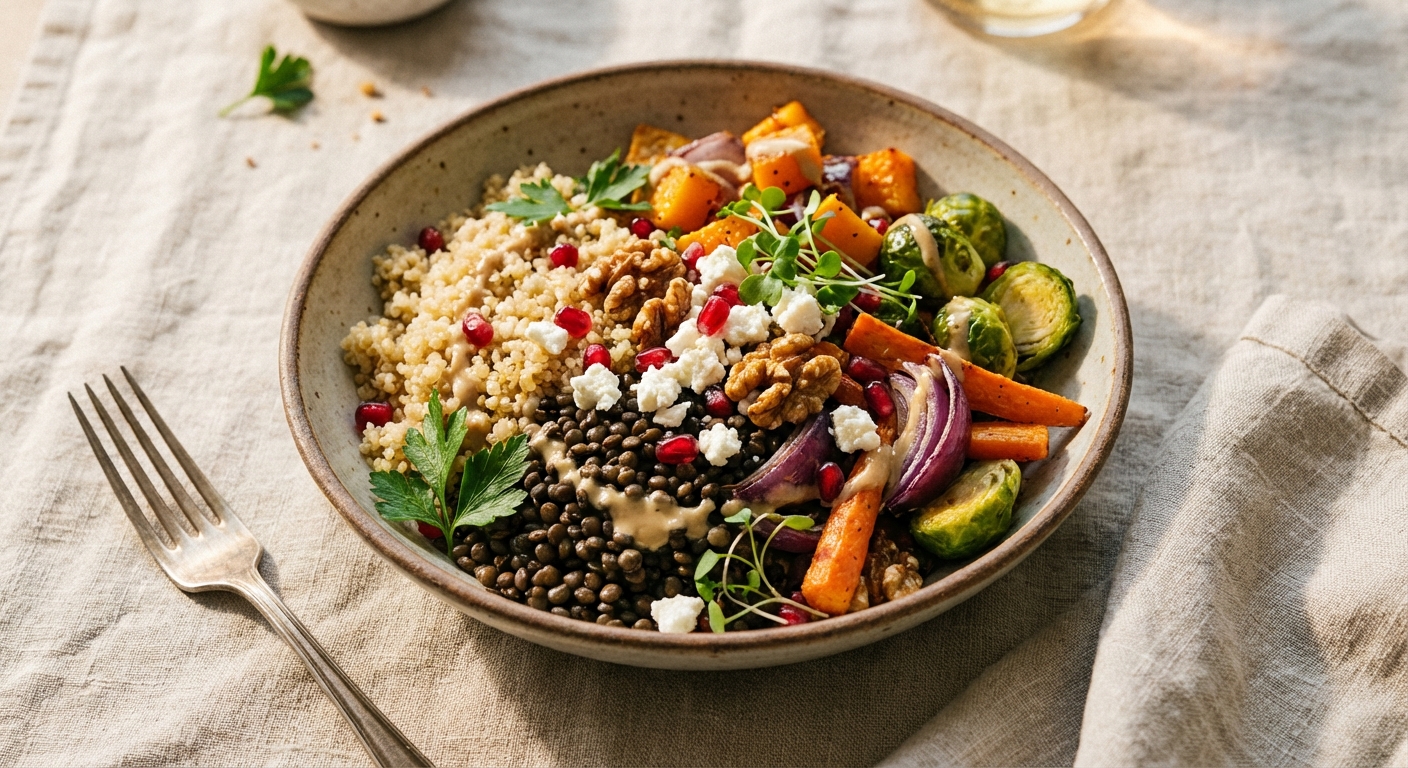Warm Lentil & Roasted Vegetable Quinoa Salad