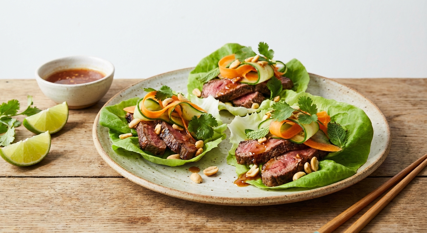 Beef Lettuce Wraps with Quick Pickled Carrot & Cucumber