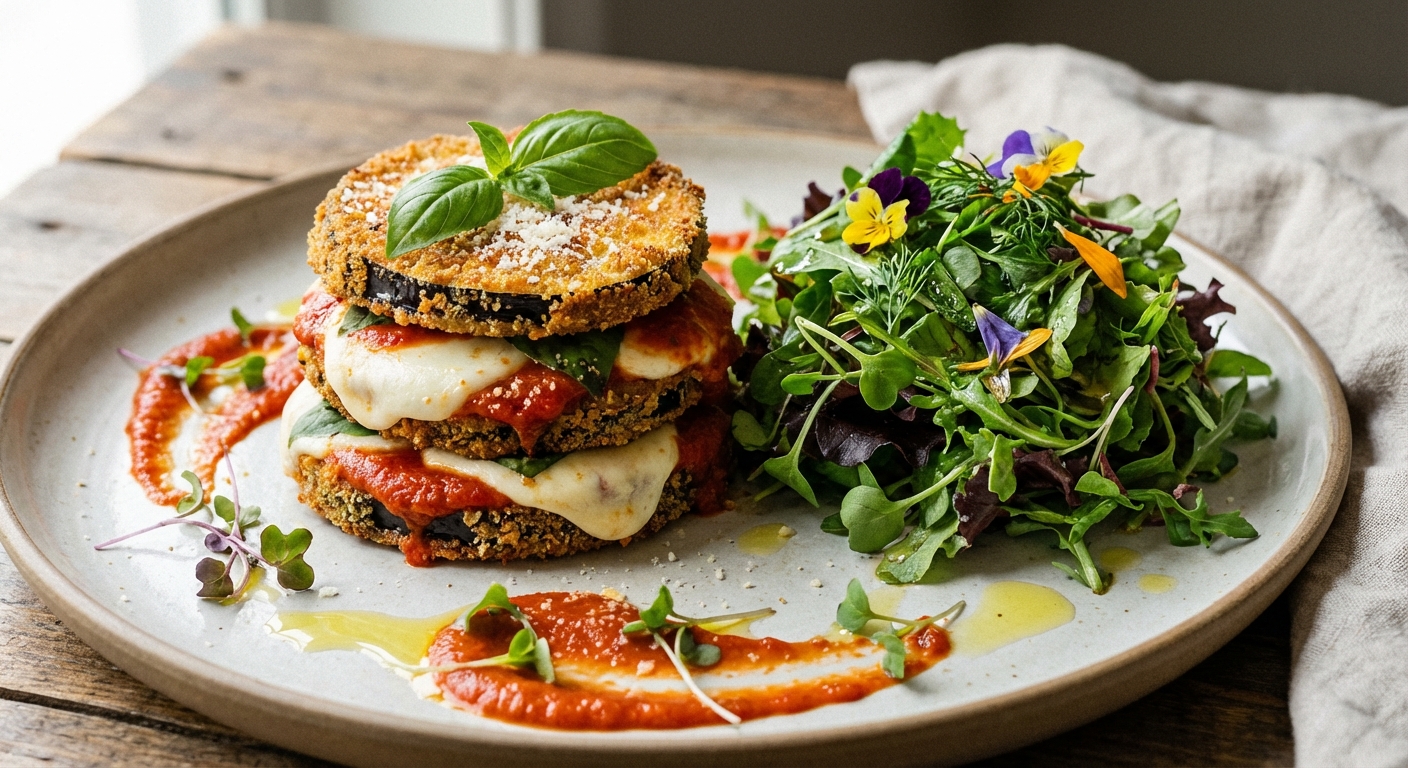 Eggplant Parmesan with Mixed Green Salad