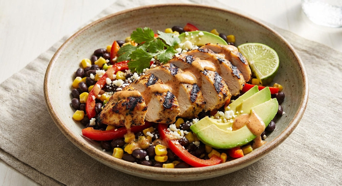 Grilled Chicken & Black Bean Salad with Avocado