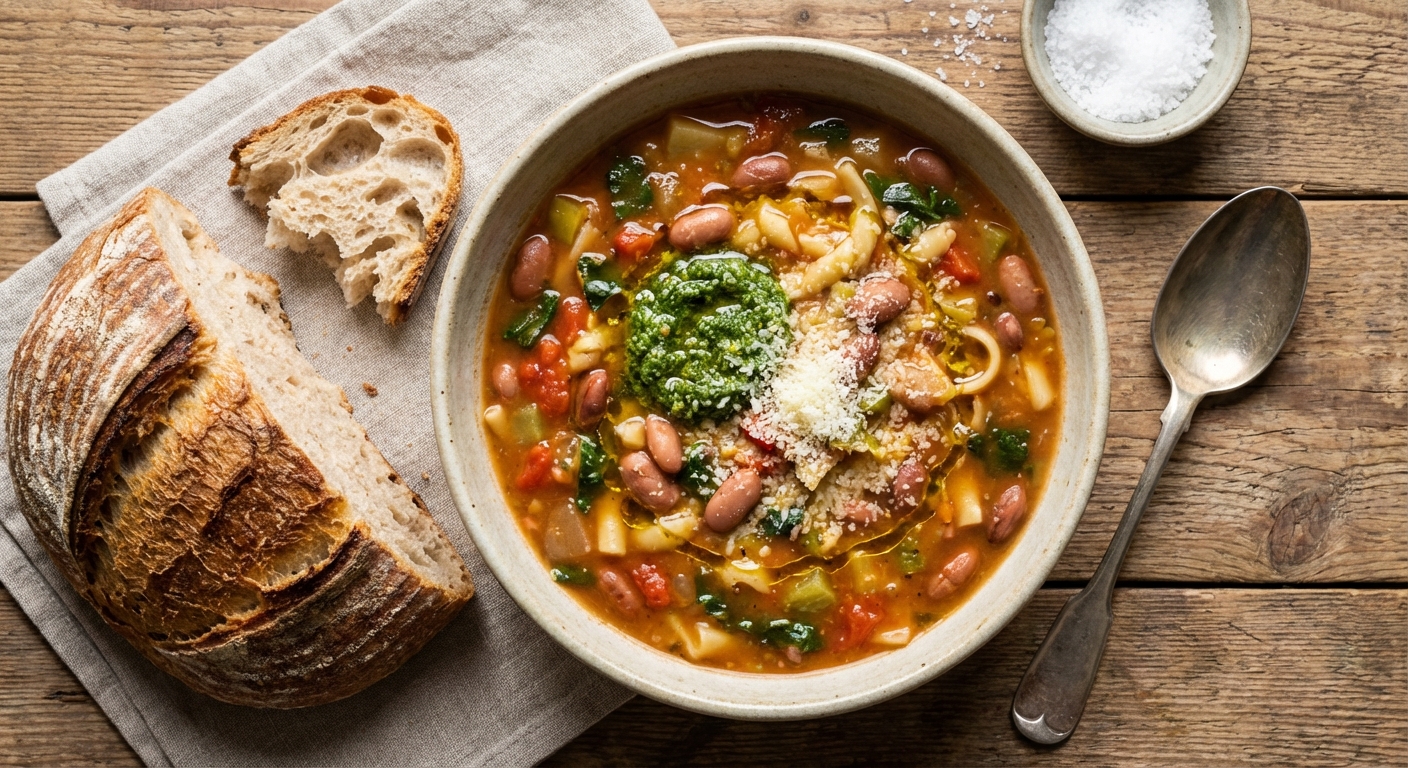 Hearty Minestrone Soup with Crusty Bread