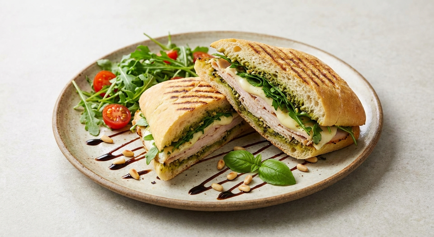 Italian Turkey & Pesto Panini with Mozzarella and Arugula