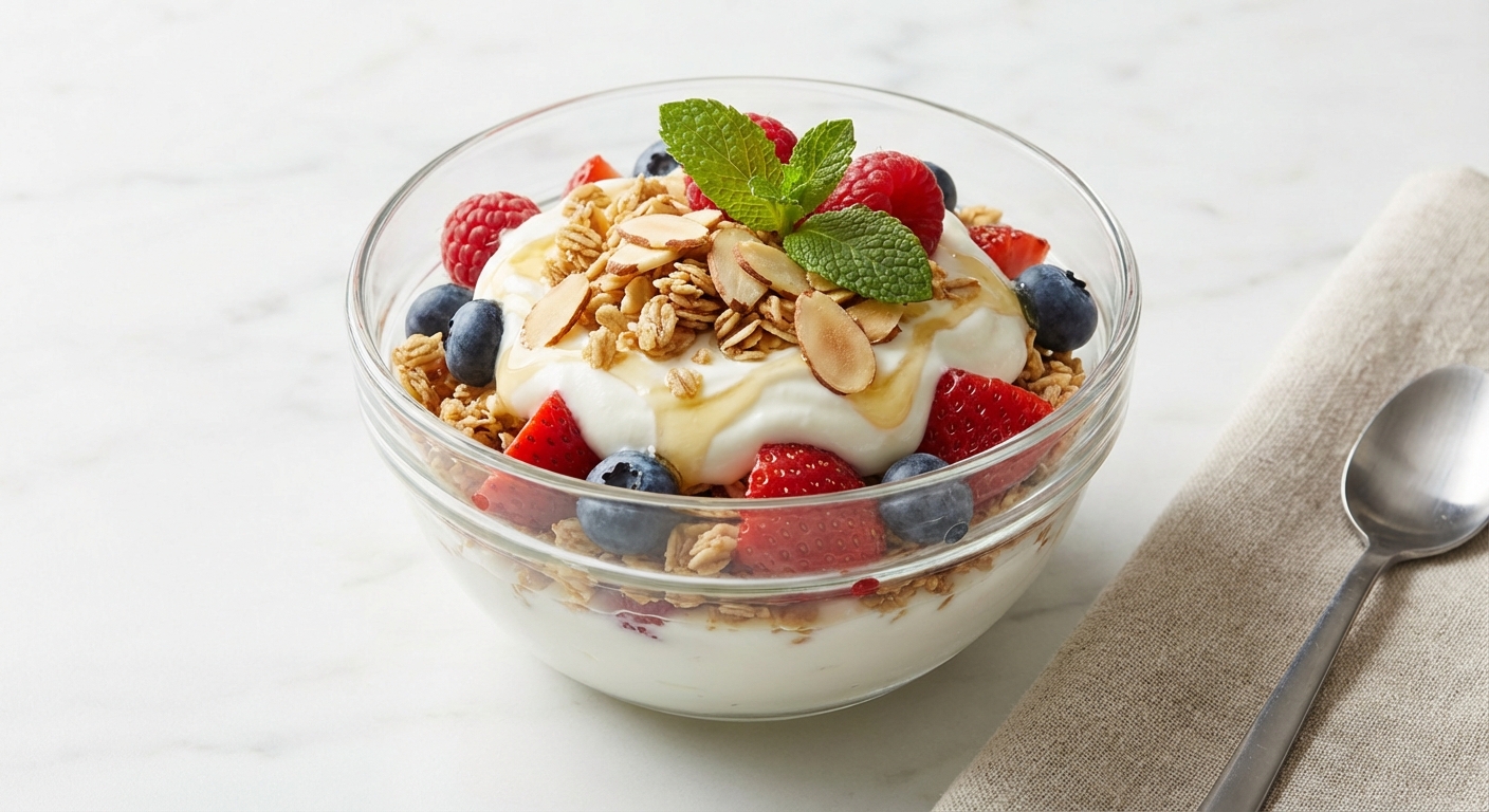 Greek Yogurt Berry Parfait with Granola & Almonds