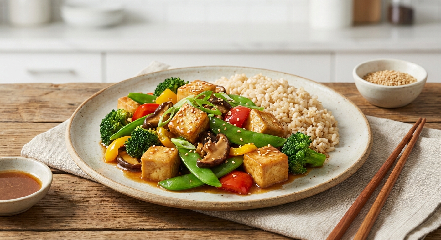 Sesame-Ginger Tofu Stir-Fry with Brown Rice