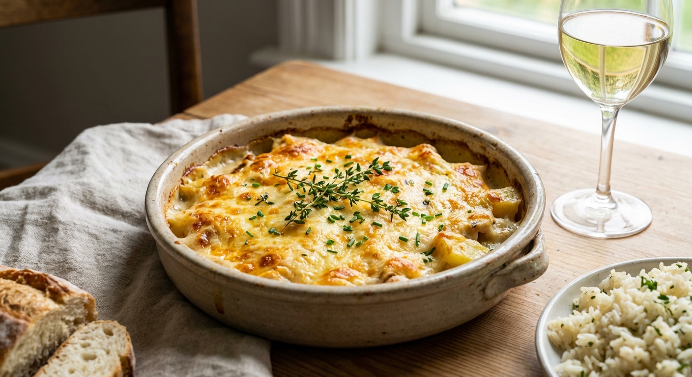 Cheesy Chicken and Potato Bake with Rice