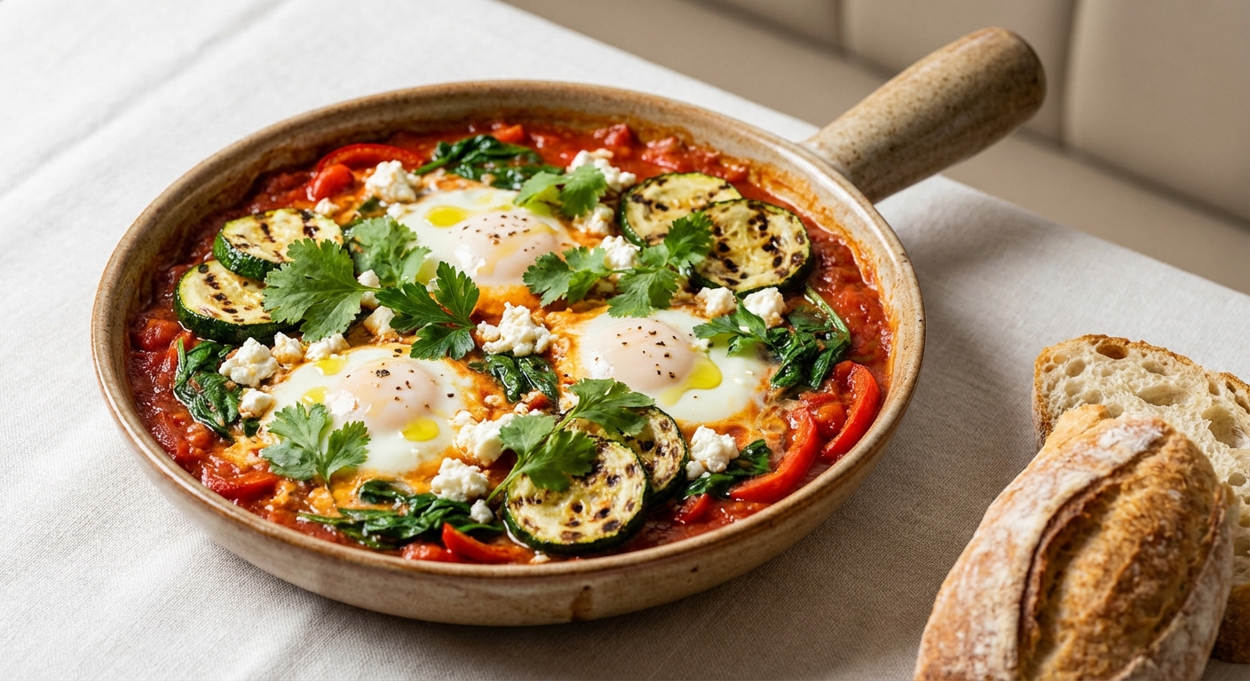 Shakshuka with Spinach and Grilled Zucchini