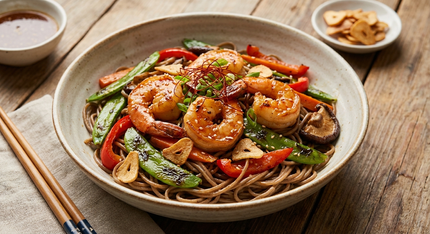 Garlic Shrimp Stir-Fry with Soba Noodles