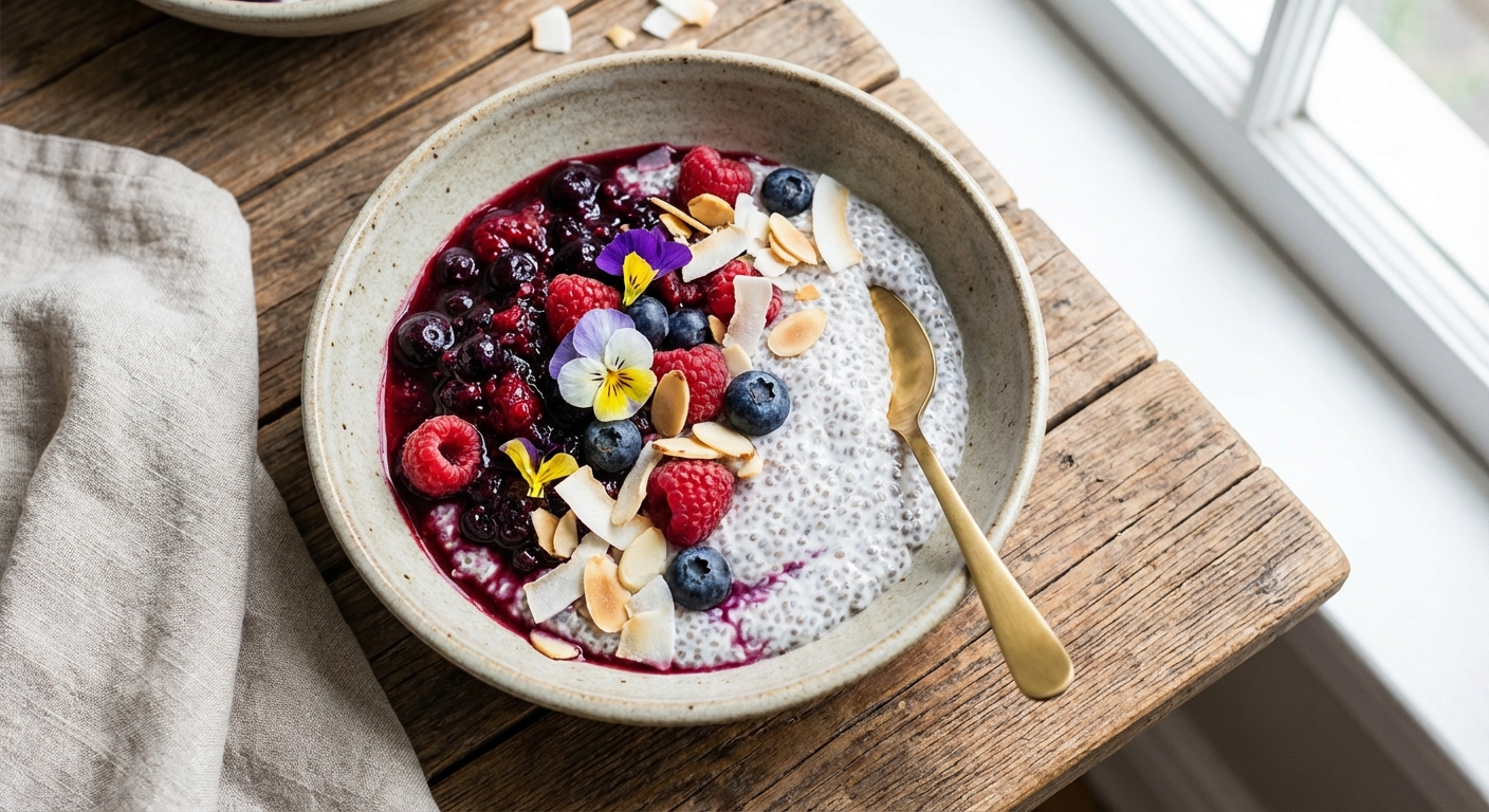 Coconut Chia Pudding with Berries & Almonds