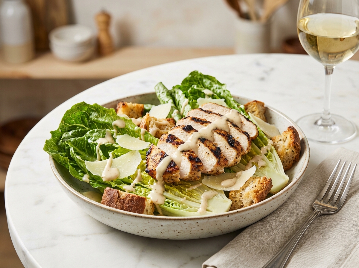 Grilled Chicken Caesar Salad with Light Dressing