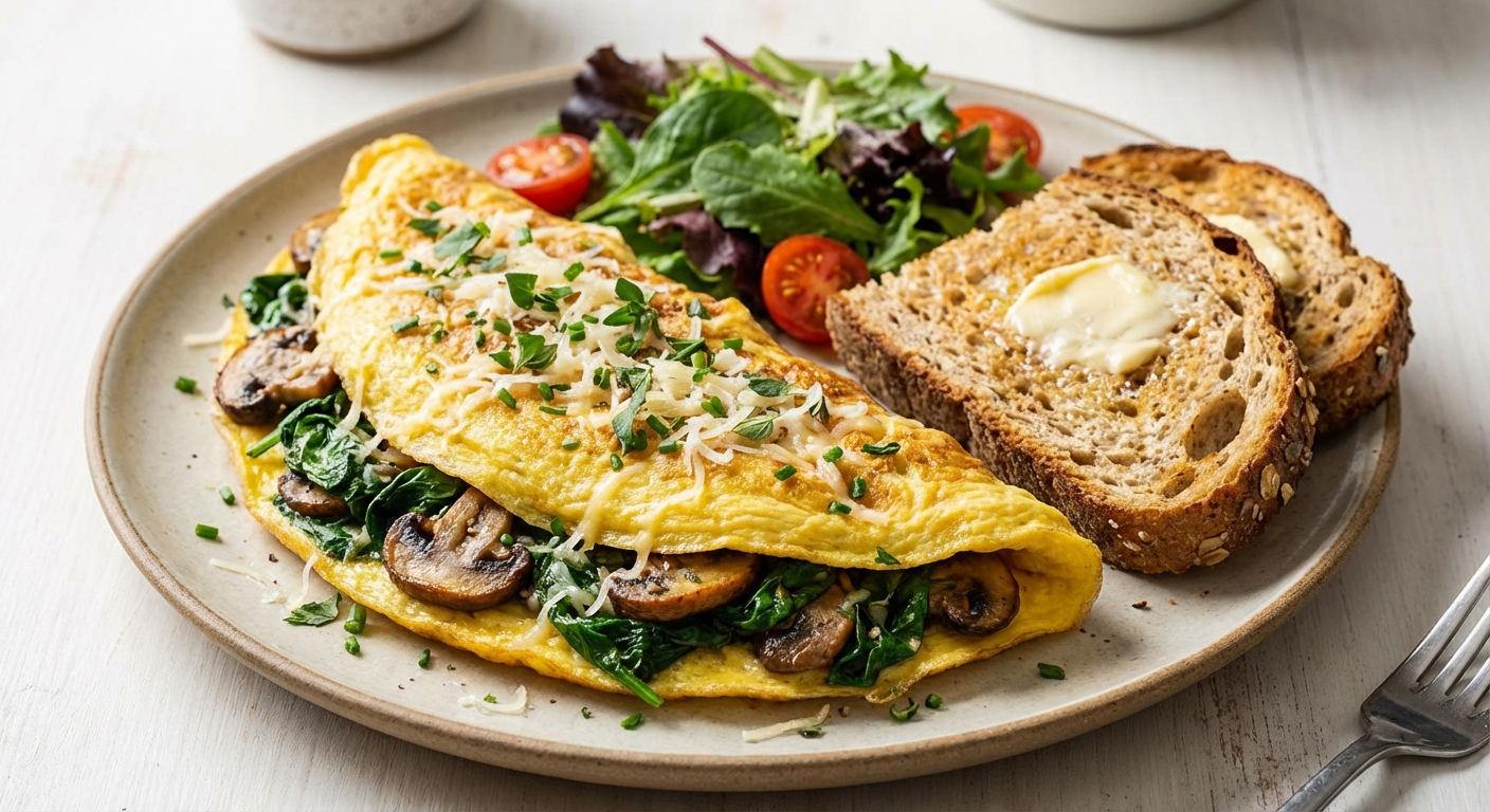 Spinach & Mushroom Omelette with Whole-Grain Toast