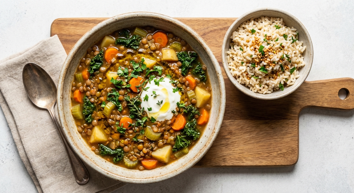 Hearty Lentil & Vegetable Stew with Brown Rice