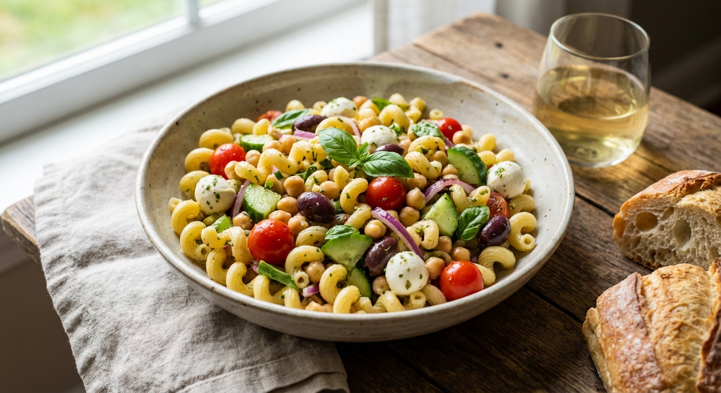 Italian Pasta & Chickpea Salad with Mozzarella