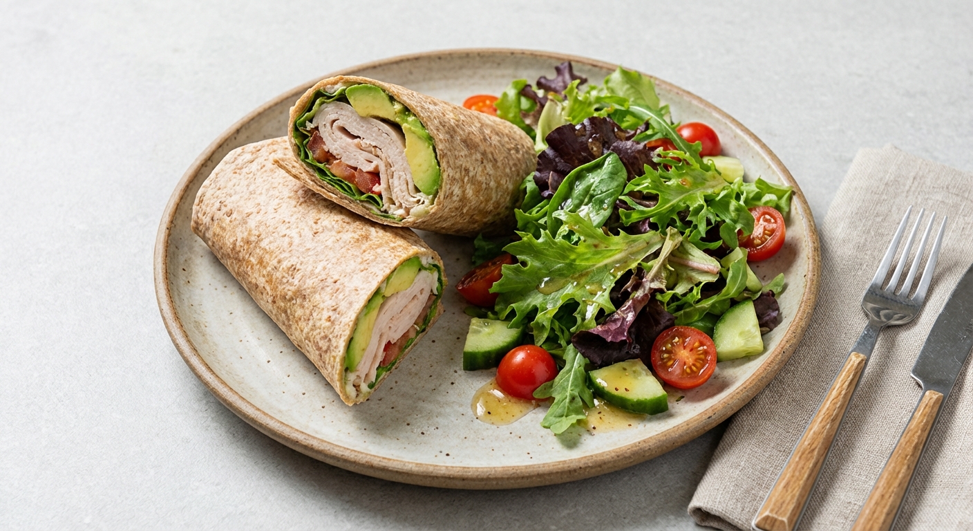 Turkey & Avocado Whole-Grain Wrap with Mixed Greens Salad