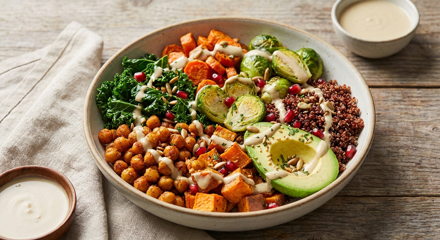 Chickpea & Roasted Vegetable Buddha Bowl with Tahini Dressing