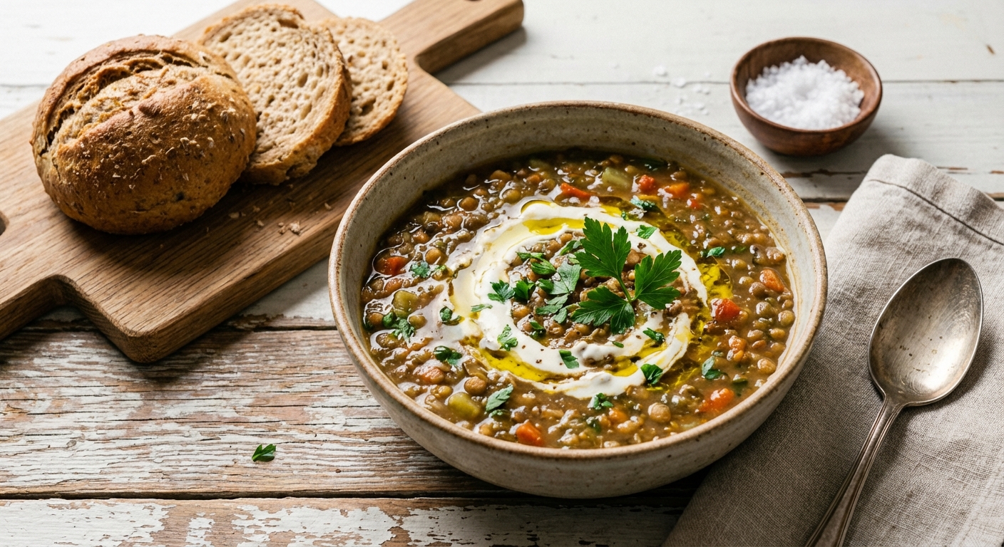 Hearty Lentil Soup with Whole-Grain Roll