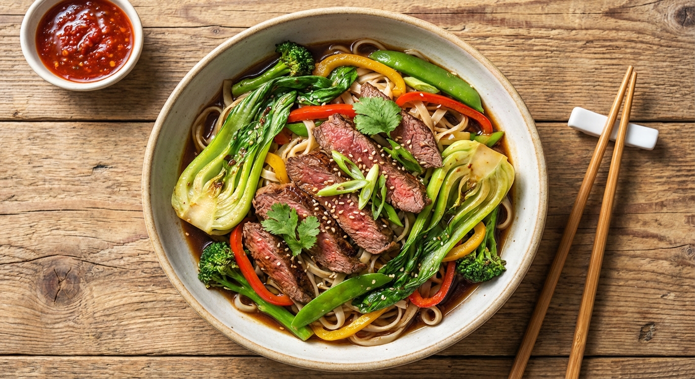 Beef & Vegetable Stir-Fry with Rice Noodles