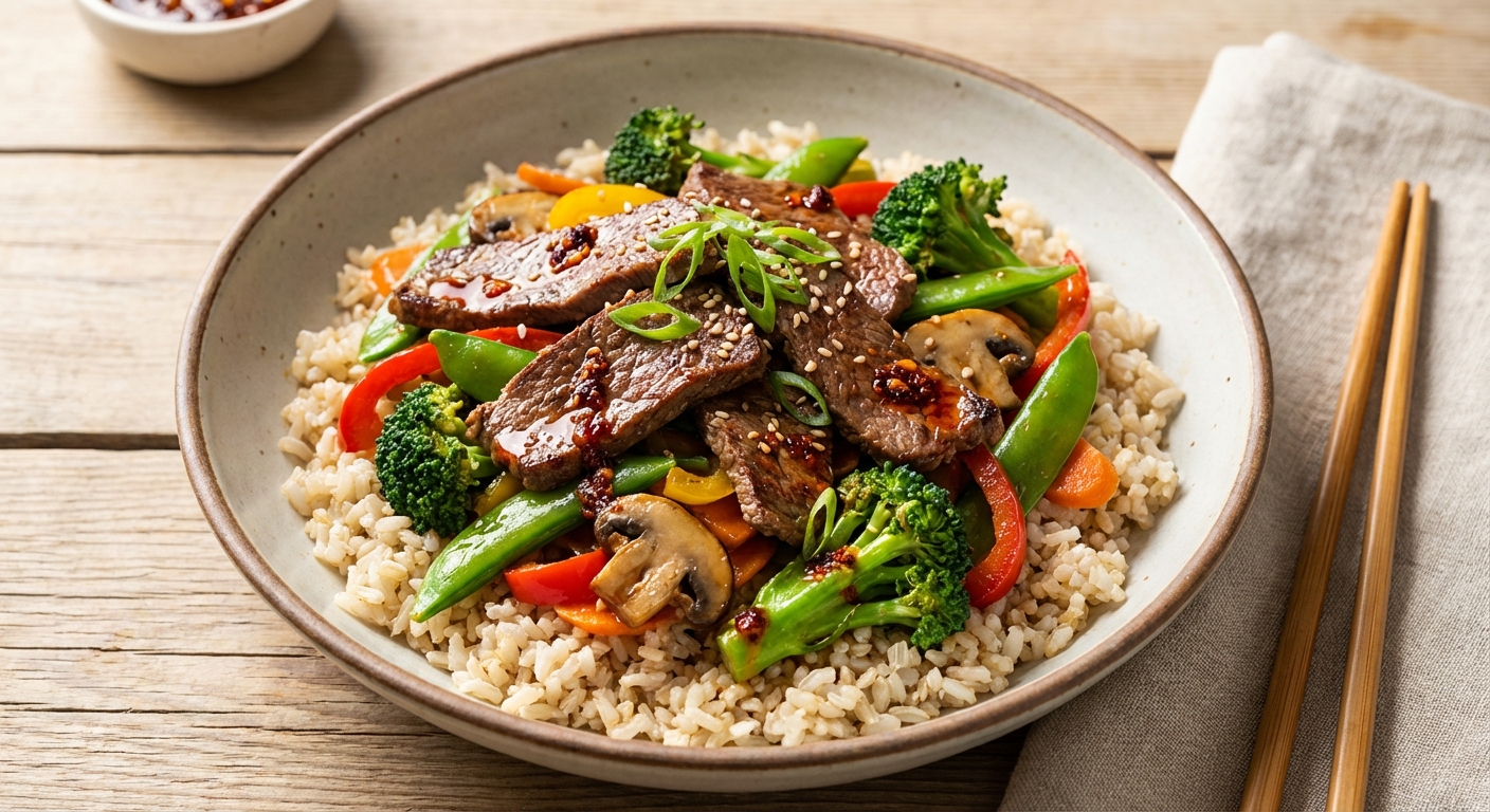 Beef & Vegetable Stir-fry with Brown Rice