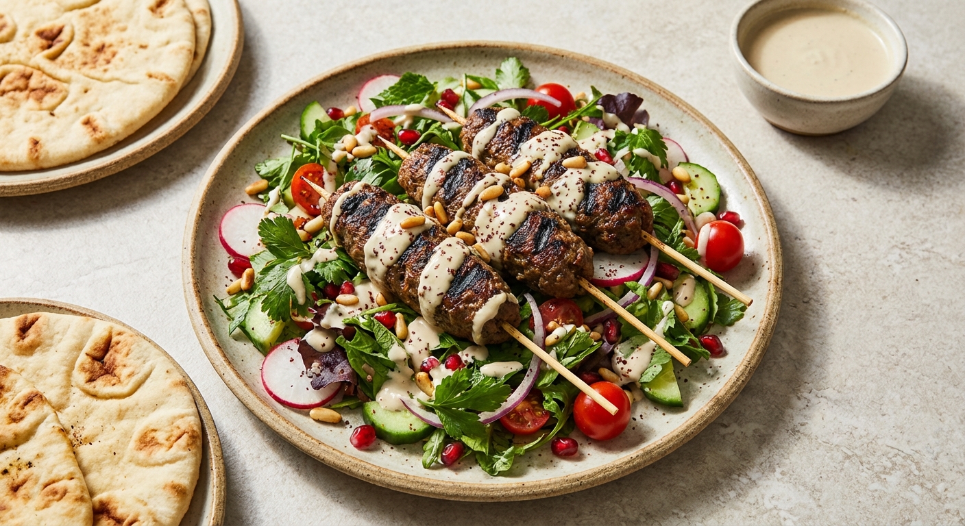 Grilled Lamb Kofta Salad with Tahini-Lemon Dressing