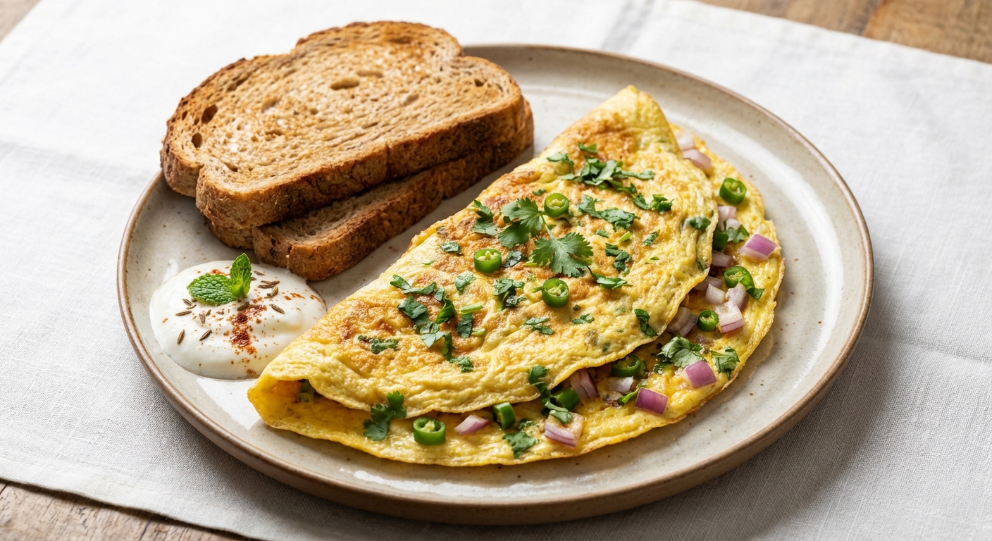 Masala Omelette with Spiced Yogurt & Whole-Wheat Toast