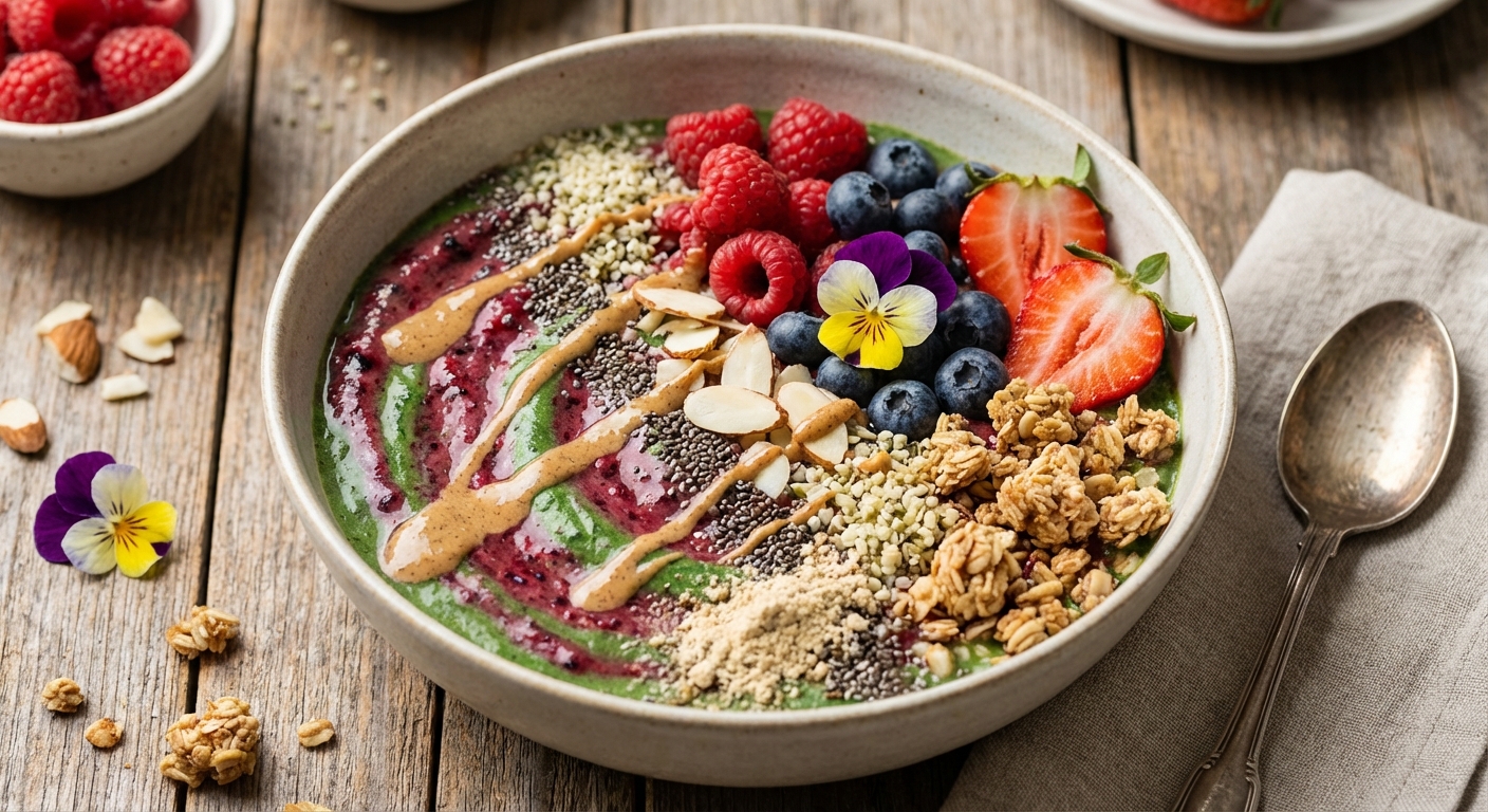 Berry-Spinach Smoothie Bowl with Plant Protein & Almonds
