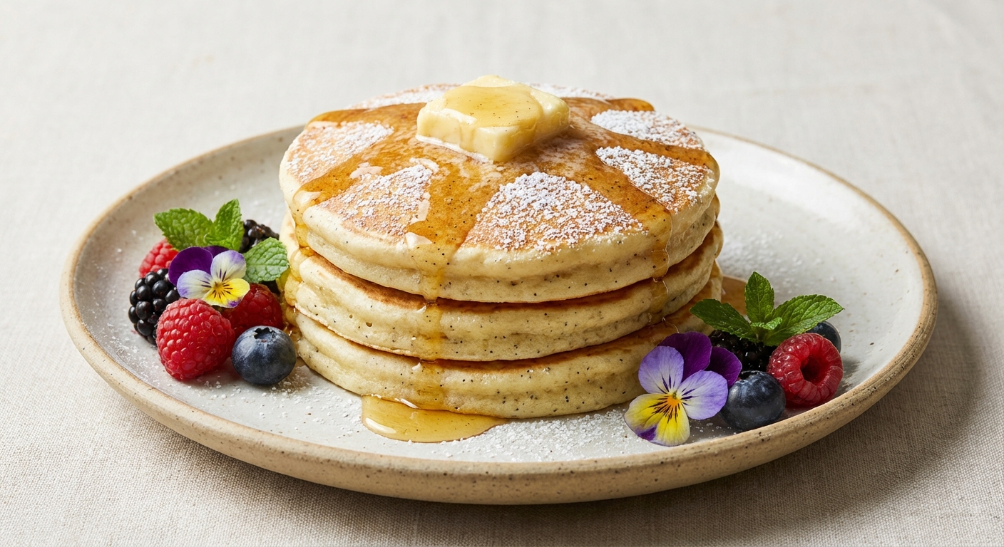 Vanilla Bean Pancakes with Honey Butter